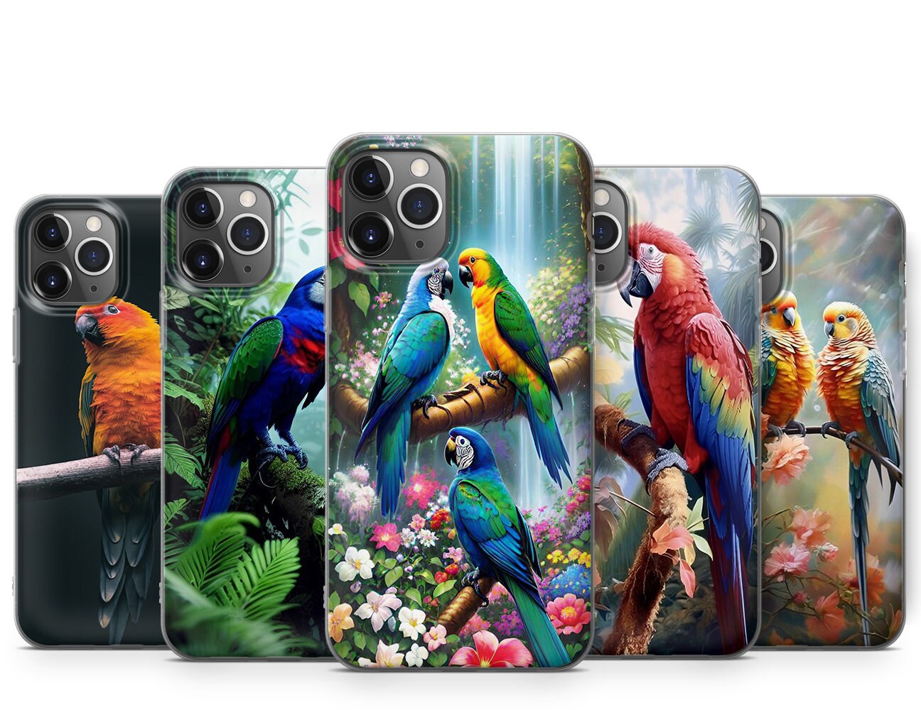 Cute Parrots Phone Case For iPhone 16 15 14 13 12 11 Samsung S25 S24 S23 S22 S21 S20 GooglePixel 9 Pro XL 8 7 6 5