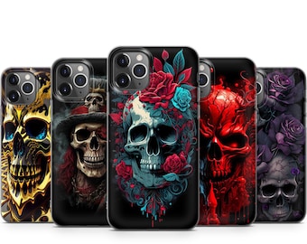 Totenkopf Skelett schützende langlebige Handyhülle für iPhone 15 14 13 12 11 X XS Samsung Huawei GooglePixel Alle Modelle in der Beschreibung