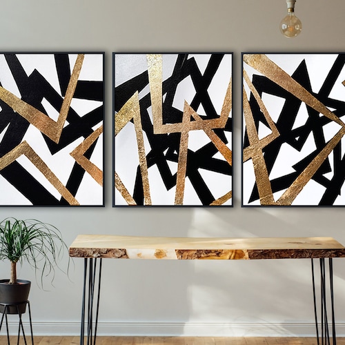 Black Gold White Original Abstract Painting on Canvas Gold Etsy