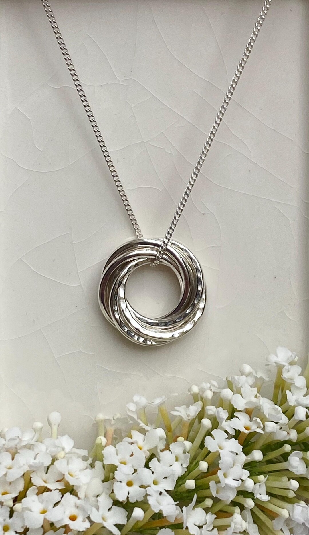 Five Rings Interlocking Five Sterling Silver Interlocking Rings Necklace: Family of 5 Eternity ...