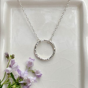 Hammered Sterling Silver Circle Necklace - Handmade Minimalist Ring Pendant