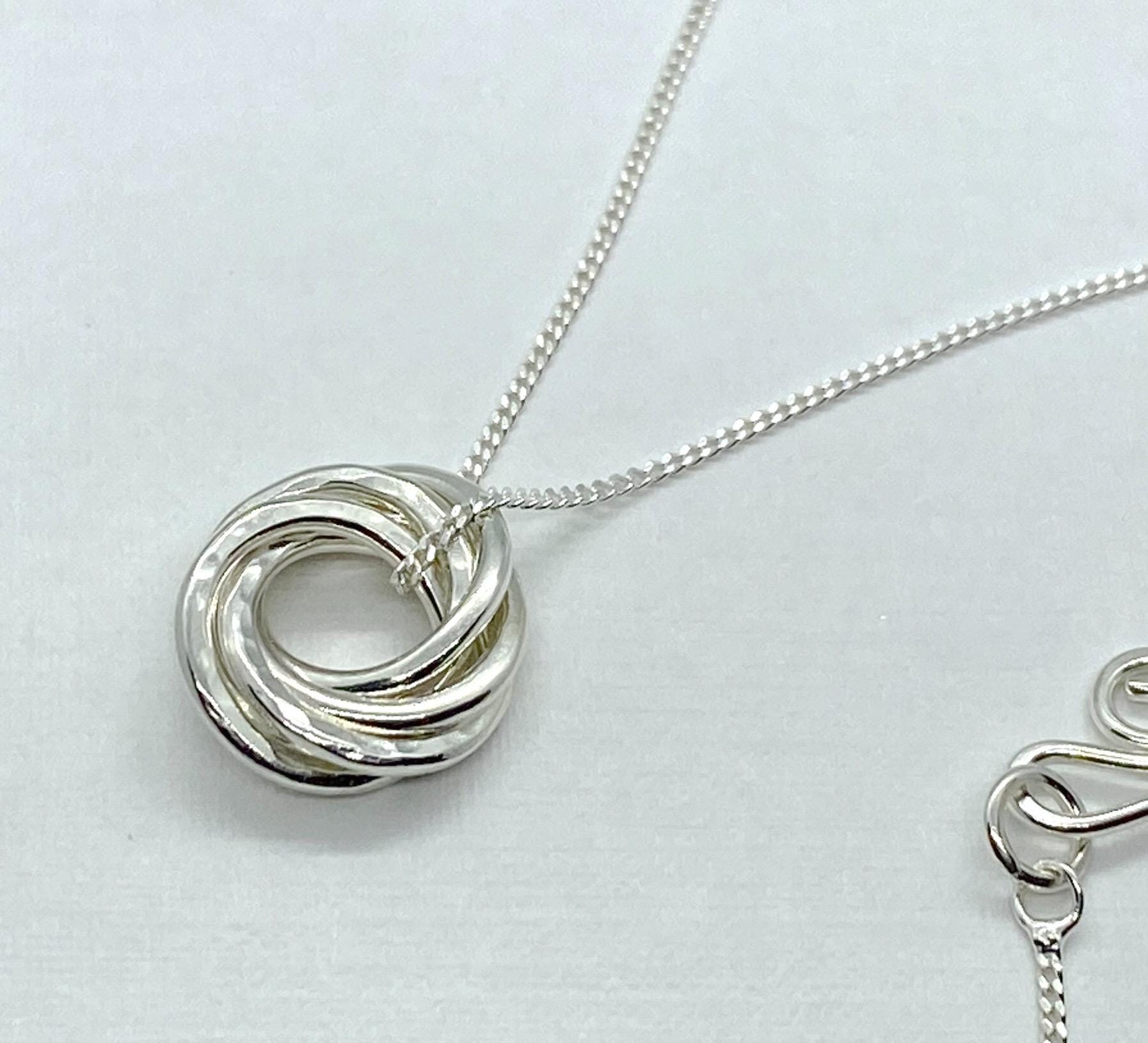 Five Rings Interlocking Five Sterling Silver Interlocking Rings Necklace: Family of 5 Eternity ...