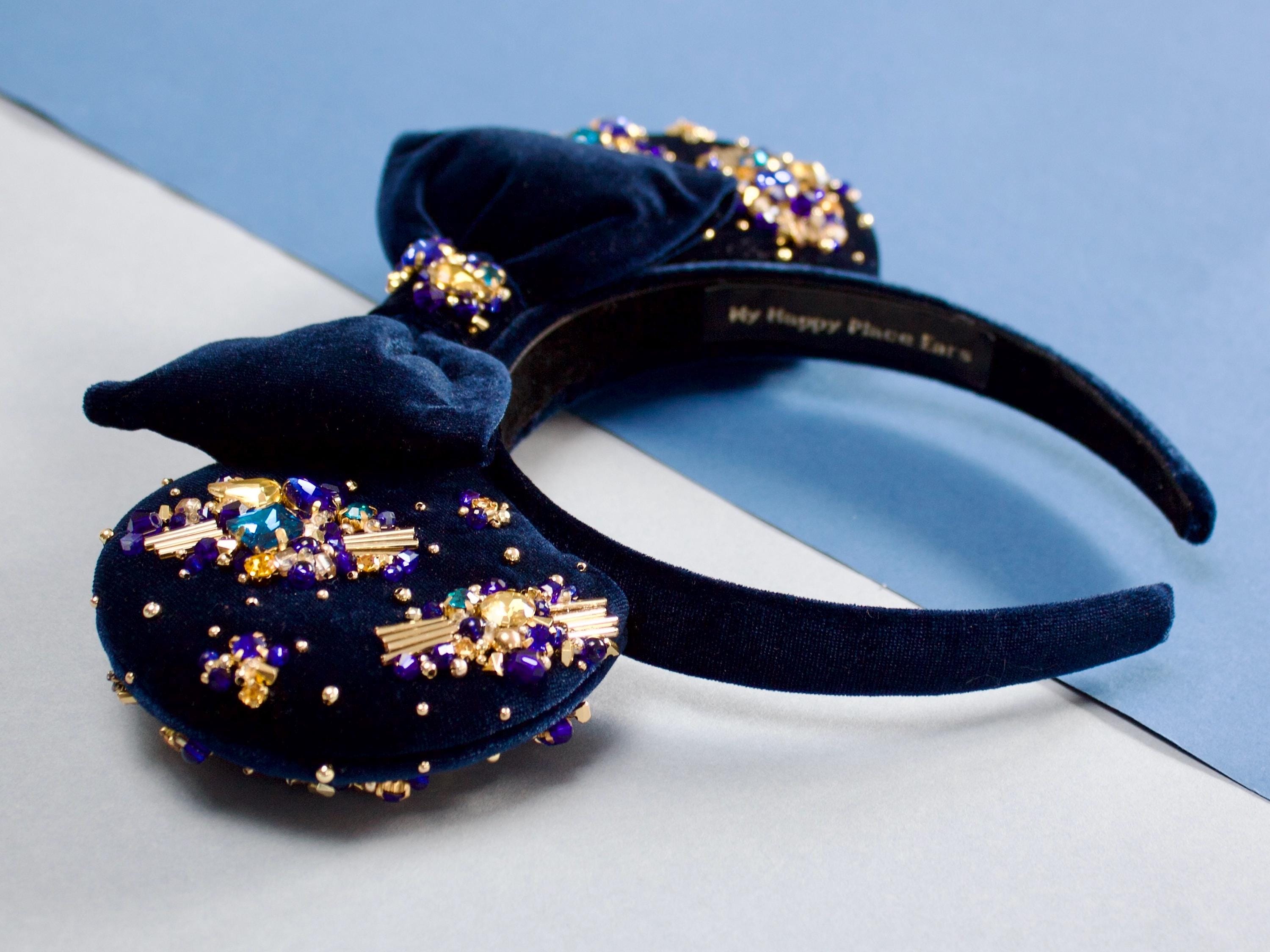 Disney Club 33 Black Quilted Floral Minnie Ear Headband with Gold Trim BRAND NEW & New Design Exclus Disneyland CLUB 33 Minnie  main image 4