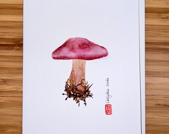 Collybia nuda, Watercolor  5"x7" Greeting Card Edible Mushroom, Original watercolor card, Card with Envelope, Blank Card.