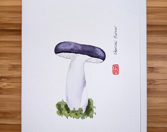 charcoal burner mushroom, Watercolor  5"x7" Greeting Card Edible Mushroom, Original watercolor card, Card with Envelope, Blank Card.