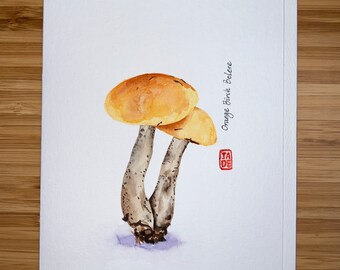 Orange Birch Bolete, Watercolor  5"x7" Greeting Card Edible Mushroom, Original watercolor card, Card with Envelope, Blank Card.