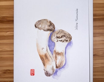 White Matsutake, Watercolor  5"x7" Greeting Card Edible Mushroom, Original watercolor card, Card with Envelope, Blank Card.