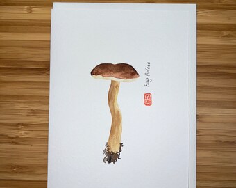 Bay Bolete, Watercolor  5"x7" Greeting Card Edible Mushroom, Original watercolor card, Card with Envelope, Blank Card.