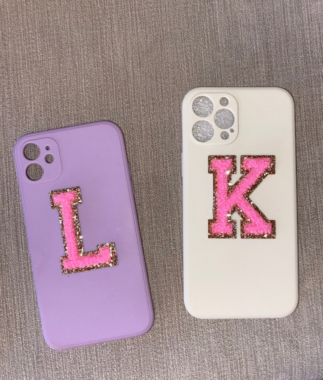 Personalised Phone Cover Case With Chenille Glitter Varsity Initial