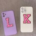 Personalised Phone Cover Case with Chenille Glitter Varsity Initial Patc 