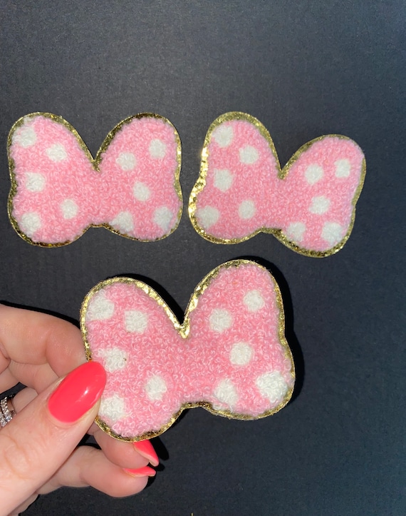 Minnie Mouse Head Patch Pink Bow Disney Chenille Iron On 