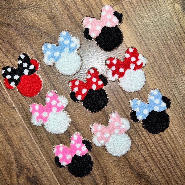 LARGE MINNIE MOUSE Chenille Glitter Varsity Patch - Iron On - 2.5 x 2.5  inches Letter * stoney clover lane dupe scl *