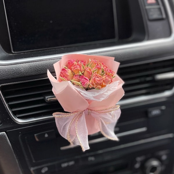 Handmade Mini Natural Dried Flower Bouquet (Rosy) ⋆ Car Accessories ⋆ Vent Clip Scent Diffuser ⋆ Perfume Decoration ⋆ Gifts for Her