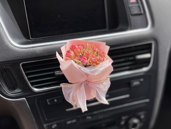 Handmade Mini Natural Dried Flower Bouquet rosy Car Accessories Vent Clip  Scent Diffuser Perfume Decoration Gifts for Her 