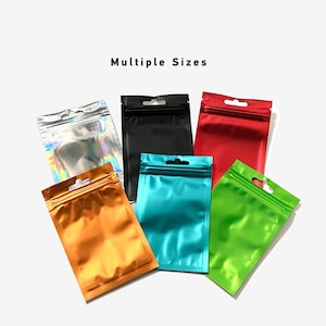 Pack of 100 Matte Colored Flat Metallized Foil Ziplock Seal Pouch with Hang-Hole