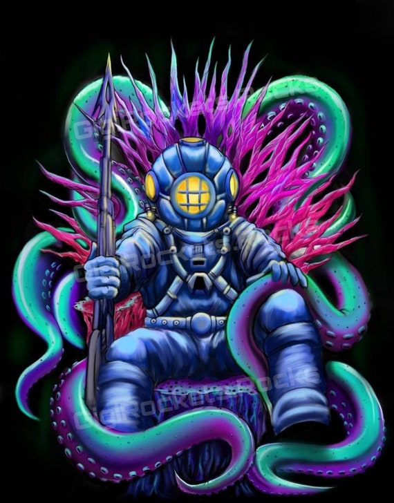 Deep Sea Diver Art Print: Tentacle Throne, Epson Canvas