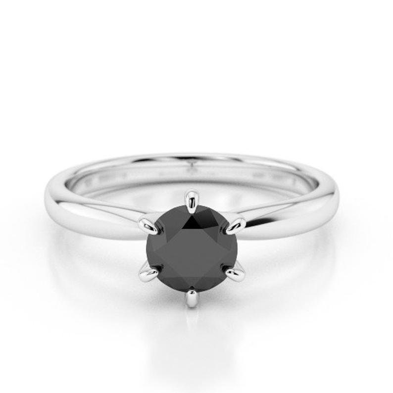Round Brilliant Cut Black Diamond Solitaire Ring In 925 silver Women/'s Jewelry 2.50 Ct Certified Great Prong Settings