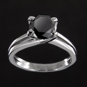 Certified Black Diamond Solitaire Ring | 2.10 Ct Round Brilliant Cut Sterling Silver