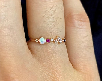 Tiny Trio MultiColor Opal October Birthstone Yellow Ethiopian Opal Jewelry Gold Natural Stone Charms in Silver xS and Rose Gold