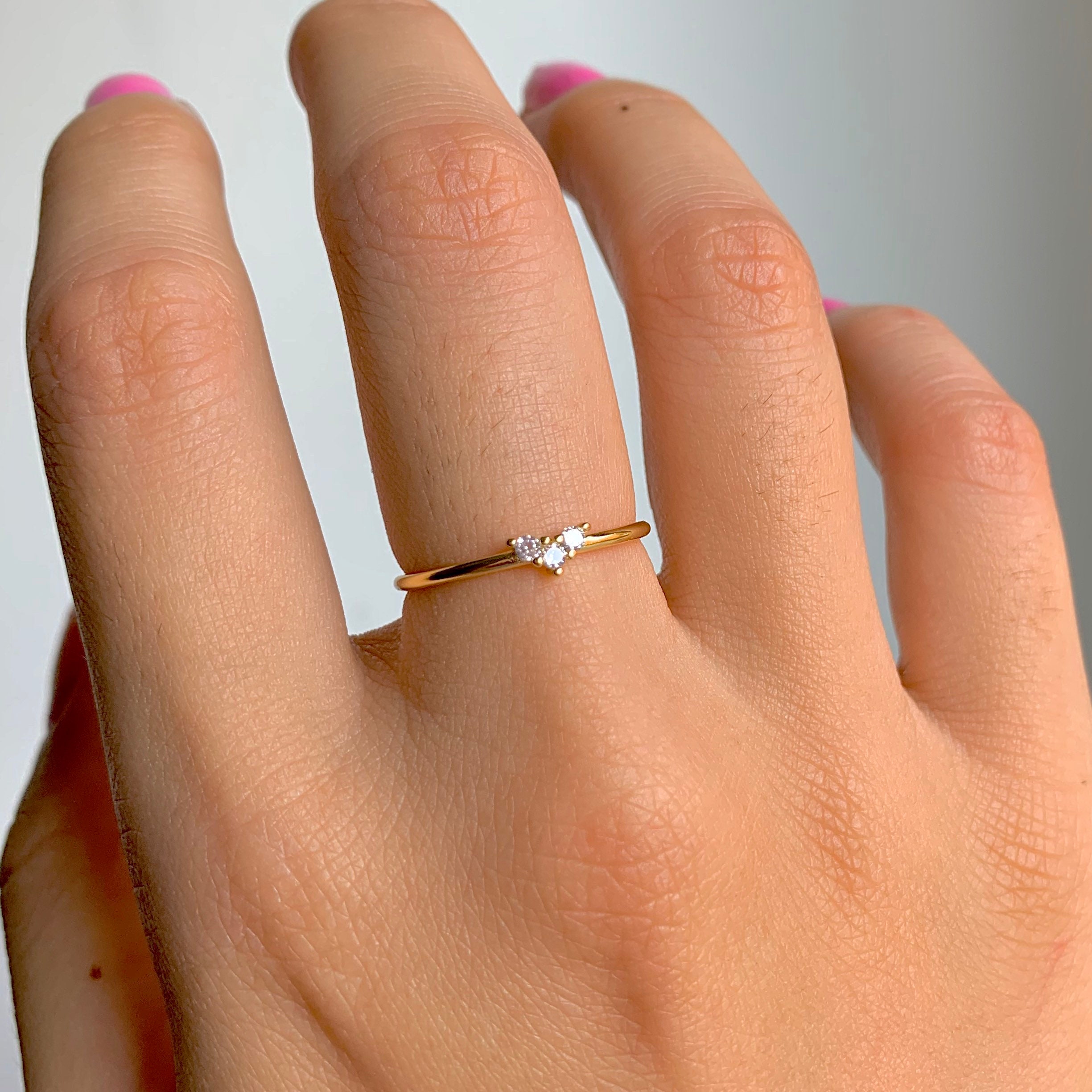 Dainty Gold Heart Ring w/ CZ Stones Promise Ring Love Ring Etsy