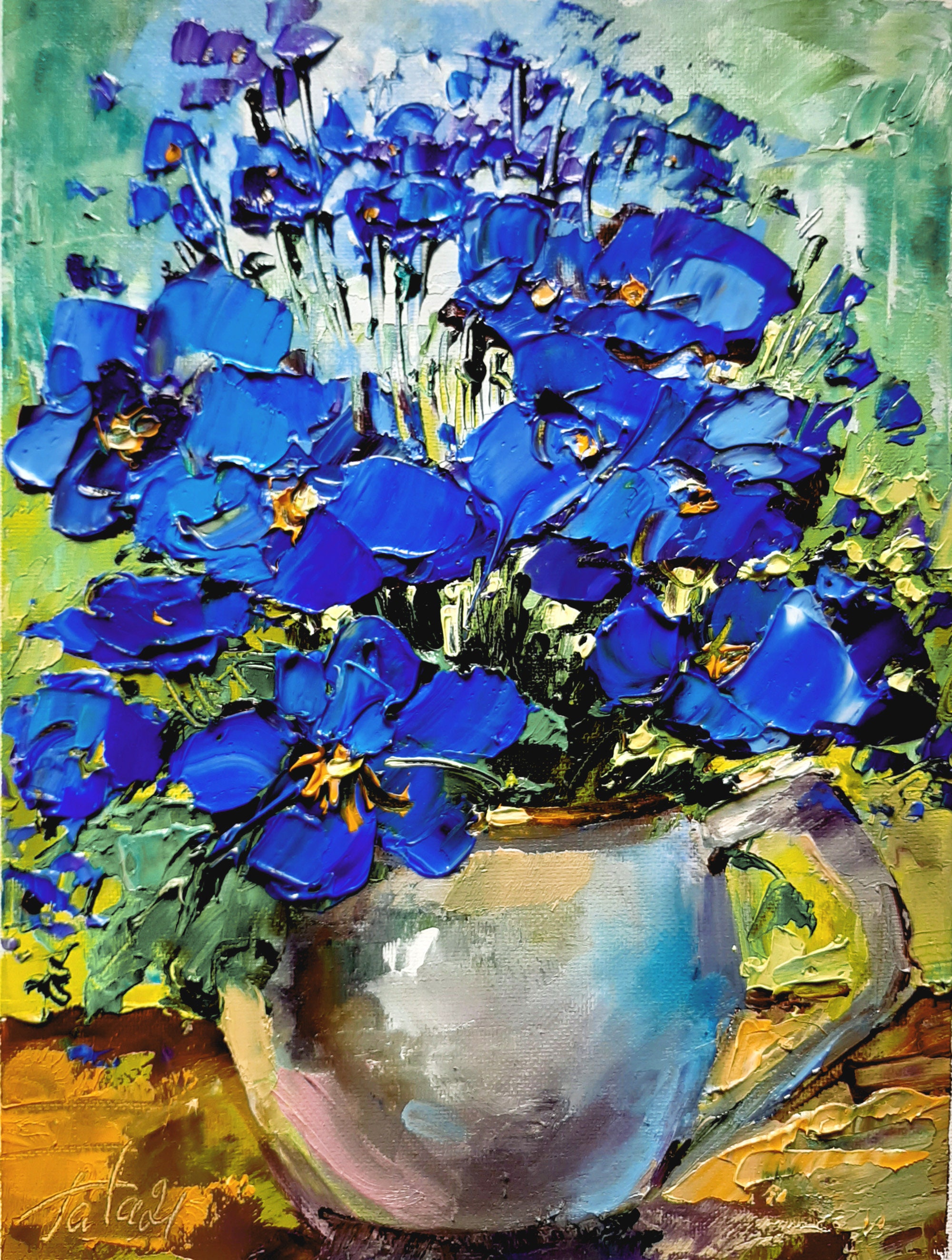 Blue flowers bouquet painting original art Floral painting Etsy