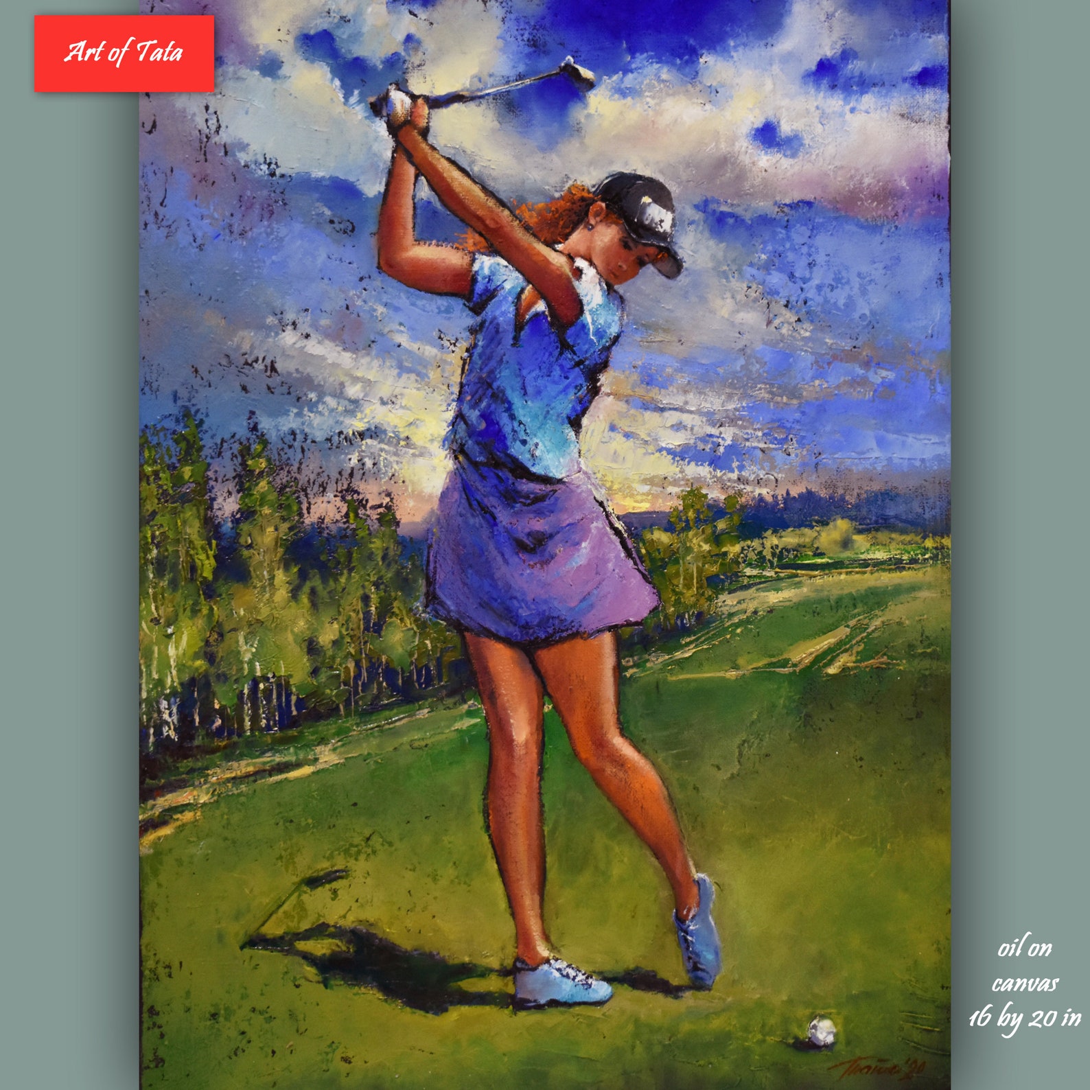 Golf club oil painting women Feminine sports wall art Original Etsy