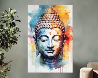 Watercolor Buddha Canvas Print: Spiritual Yoga Decor