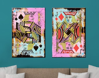 Jack of Spades & Diamonds Canvas Art: Poker Room Decor, 2 Panel Set