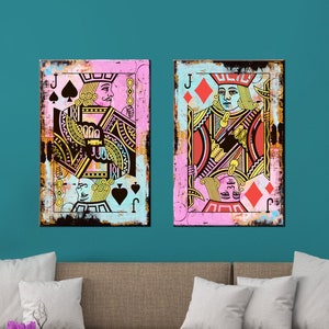 Cartes à jouer valet de pique et art mural valet de carreau, décoration de chambre cartes à jouer, décoration impression poker, art mural toile poker, lot de 2 panneaux