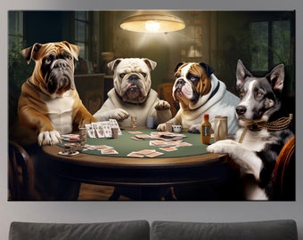 Dogs Playing Poker Canvas Print Canvas, Dogs playing cards Wall Art, Card game Wall Decor, Bulldog Art Print