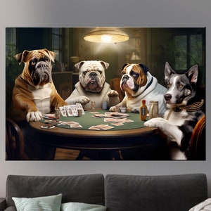 Impression sur toile Chiens jouant au poker, art mural chiens jouant aux cartes, décoration murale jeu de cartes, impression d'art bouledogue