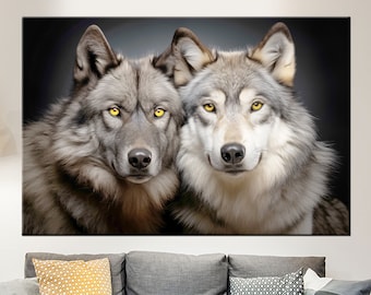 Wolf Couple Canvas Print | Wildlife Wall Art | Two Wolves Decor | Wolf Lover Gift | Cabin Wall Art