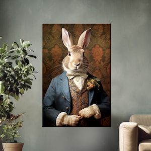 Renaissance Rabbit Portrait Canvas Print, Vintage Animal Decor