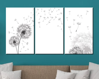 Dandelion Canvas Print | Black White Floral Wall Art | Minimalist Bedroom Decor | Dandelion Wall Art | Botanical Print