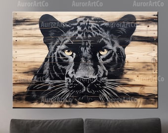 Black Panther Prints, Japanese Black Panther Print, Wild Cat Wall Art, Modern Wildlife Decor, Big Cat Painting, Rustic decor Panther Artwork