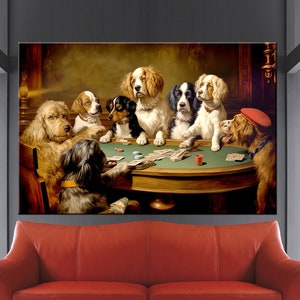 Impression sur toile Chiens jouant au poker, art mural chiens jouant aux cartes, décoration murale jeu de cartes, impression d'art épagneul
