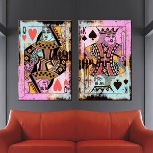 Art mural Chirwa Peak, cartes à jouer roi et reine, impression sur toile roi, décor imprimé poker, lot de 2 panneaux