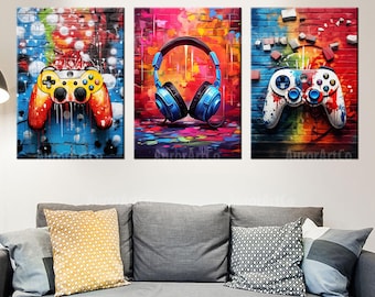 Gaming Canvas Wall Art, Games Print, Games Room Decor, Boys Bedroom Decor, 3 PANELS SET