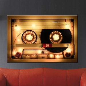 Shiny Retro Cassette Canvas Print, Audio Cassette wall decor for home, Tape home decoration art