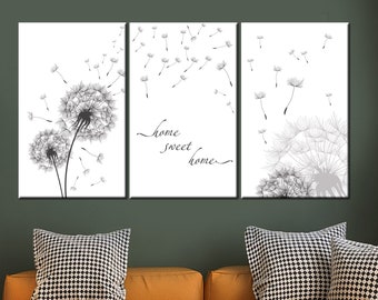 Delicate dandelions Wall Art, White Dandelion Canvas Print, Flower Wall Decor, Dandelion Photo Art, Aerial painting print, minimalism art