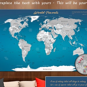 Suivez vos voyages avec une impression sur toile de carte du monde détaillée, une carte du monde avec des épingles, une carte du monde détaillée sur toile, une carte des États-Unis avec des épingles