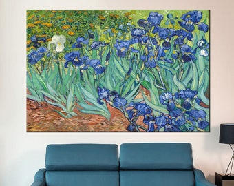Irises Vincent van Gogh Reproduction Canvas Prints, Irises famous painting, Blue Irises Wall Decor, Floral Print, Irises vintage wall art