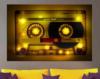 Retro Cassette Canvas Print: Personalized Text, Audio Wall Decor