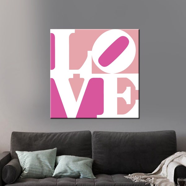 Pink Love Canvas, Love Inscriptions Print, Love Pop Art, Room Decor for a Girl, Gift for Lovers