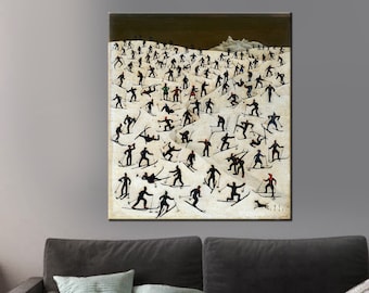 Vintage Skiers Painting Print Canvas, Franz Sedlacek Reproduction Prints, Skiing Retro Decor, Winter vintage print, Famous painting