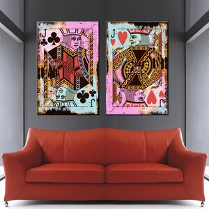 Oeuvres d'art murales Jack hearts et jack clubs, impression sur toile Jack, décoration impression poker, lot de 2 panneaux