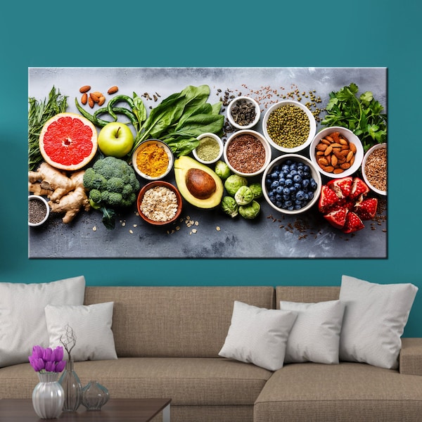 Healthy food canvas print, kitchen wall art, food art decor, spices canvas