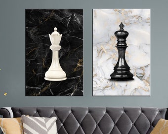 Chess Wall Art, Chess King Canvas Print, Chess pieces Wall Decor, Chess Photo Art, 2 Panels SET