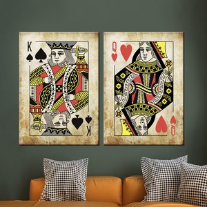 Art mural Chirwa Peak, cartes à jouer roi et reine, impression sur toile roi, décor imprimé poker, lot de 2 panneaux