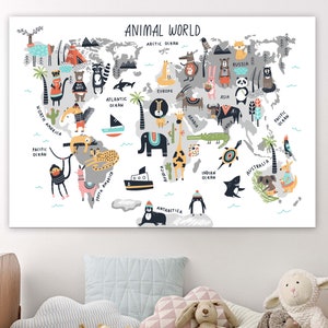 Carte du monde scandinave pour enfants, carte de dessin animé